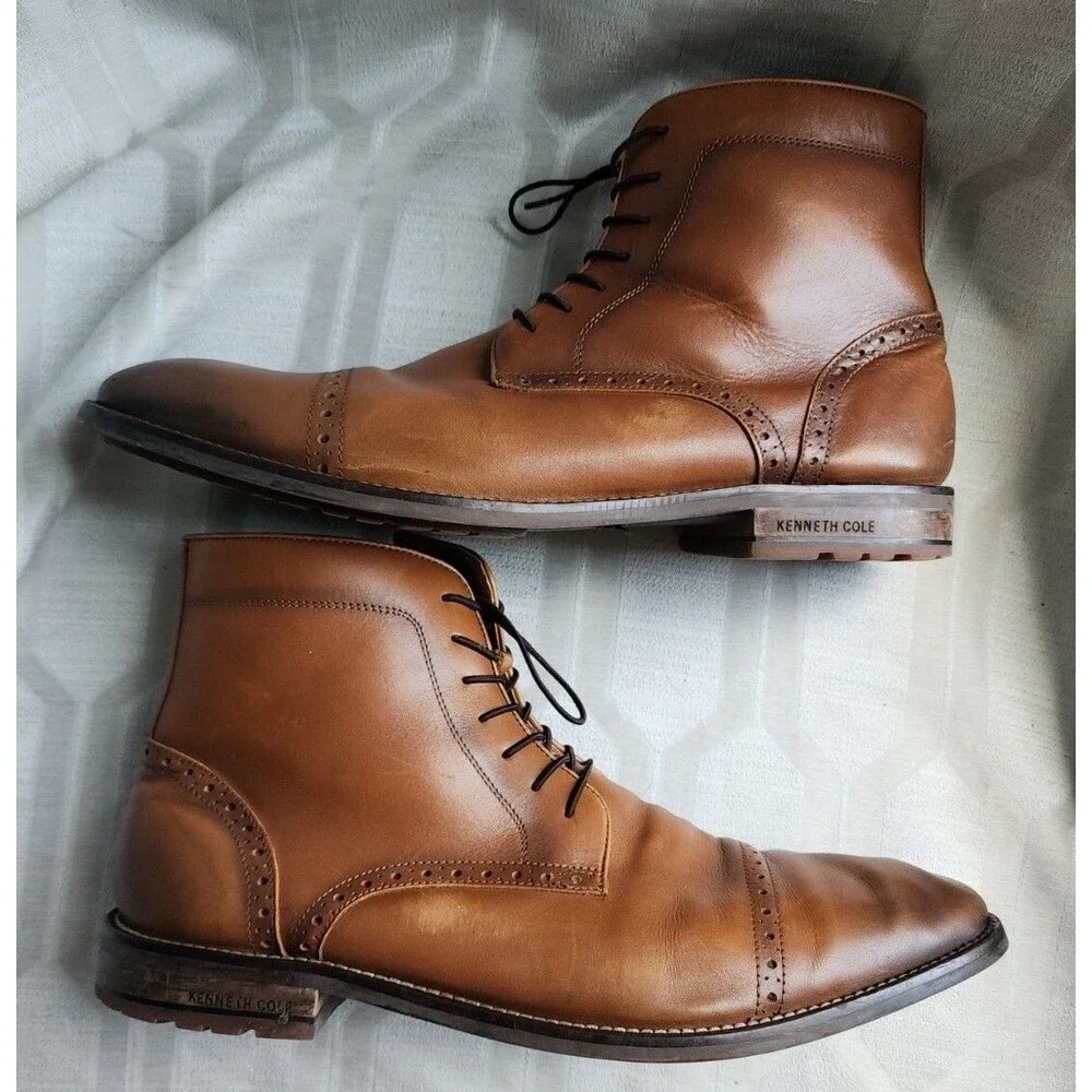Kenneth Cole Kevin Leather Mens Lace-up Boot Size 13